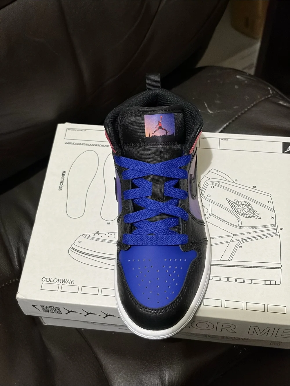 Jordan Air Jordan 1 Mid SS (GS) Kids Sneakers Black Blue Red 12.5c